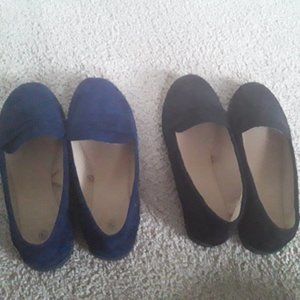 Blue and black loafers